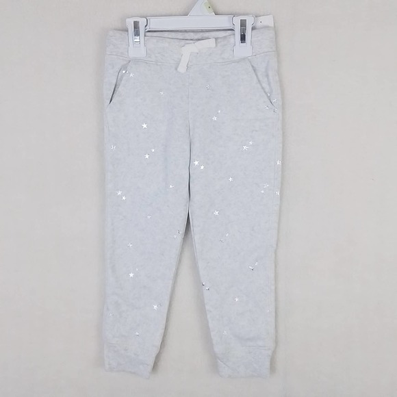 Oshkosh Fleece Lined Jogger Girls‎ Size 4 in Heather Grey w/ Silver Stars - Picture 1 of 12